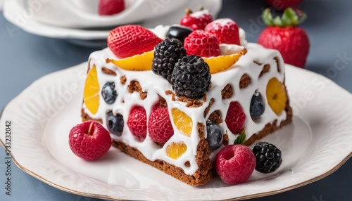 A cake with fruit on top of it