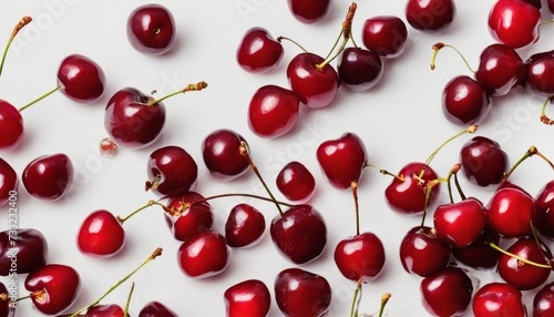 A bunch of red cherries on a white background
