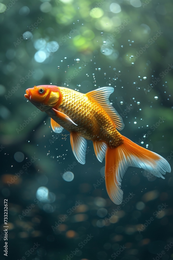 Goldfish Swimming in Water-Filled Aquarium Goldfish Swimming in Water-Filled Aquarium
