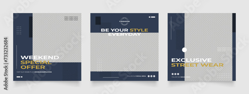 Social media template banner blog street wear fashion sale promotion. fully editable instagram and facebook square post frame puzzle organic sale poster. blue black vector background photo