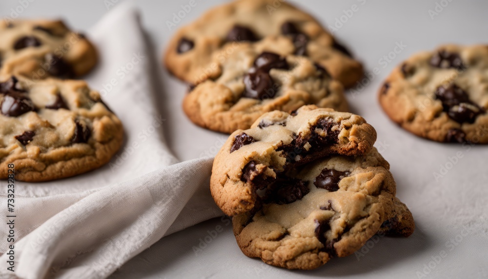 A plate of chocolate chip cookies on a napkin A plate of chocolate chip cookies on a napkin
