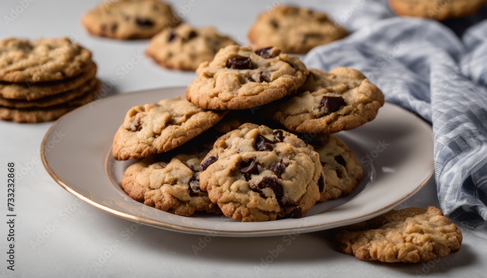 A stack of chocolate chip cookies on a plate A stack of chocolate chip cookies on a plate