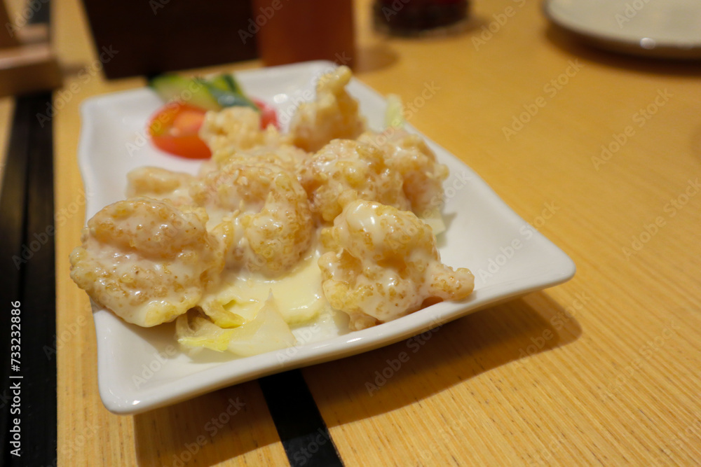 shrimp with mayonaisse on restaurant shrimp with mayonaisse on restaurant