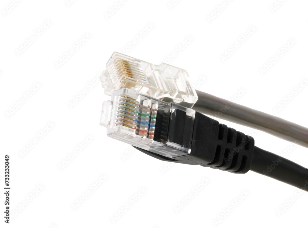 Black and gray network cables with molded RJ45 plug on transparent background (PNG File) Black and gray network cables with molded RJ45 plug on transparent background (PNG File)