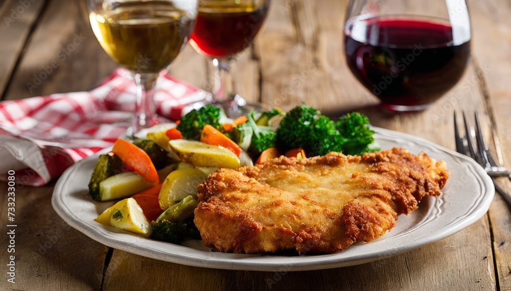 A plate of food with a fork and knife on a wooden table A plate of food with a fork and knife on a wooden table
