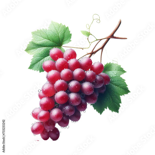 Red grape with leaves isolated on transparent background Ai generative.