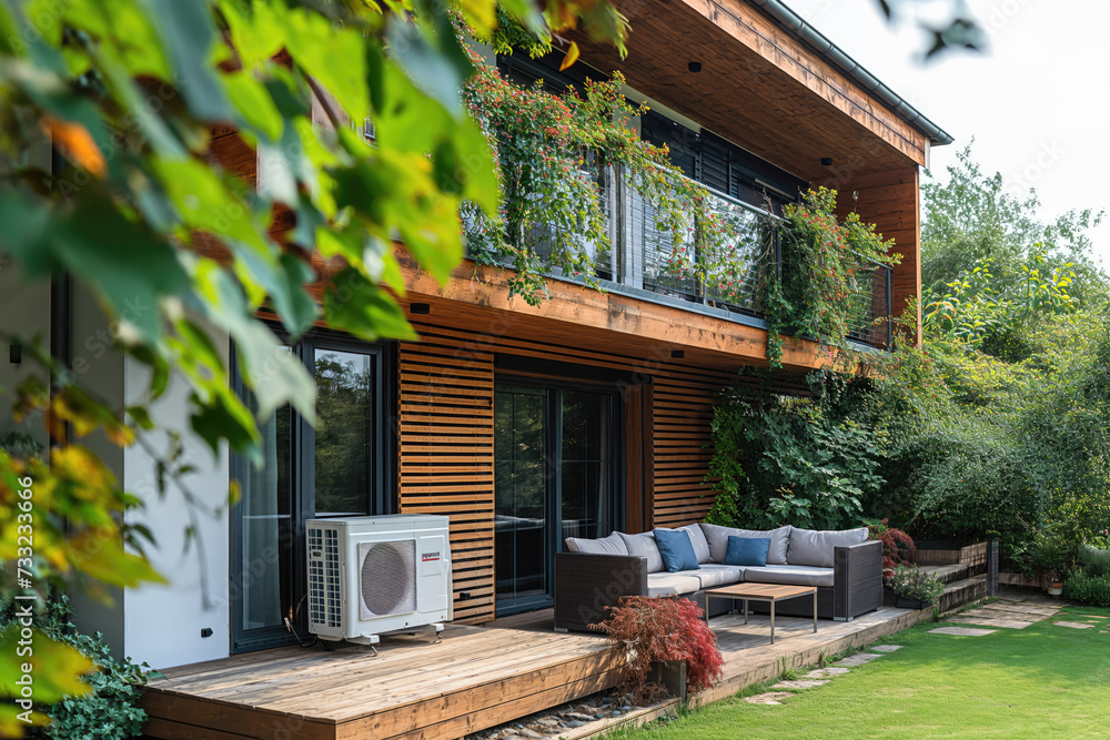 Obraz premium Air heat pump near modern house