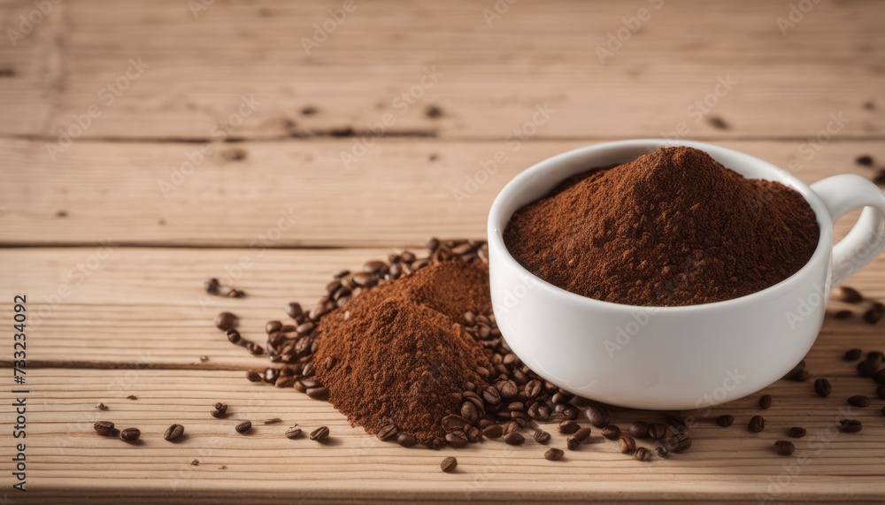 A cup of coffee beans on a wooden table A cup of coffee beans on a wooden table