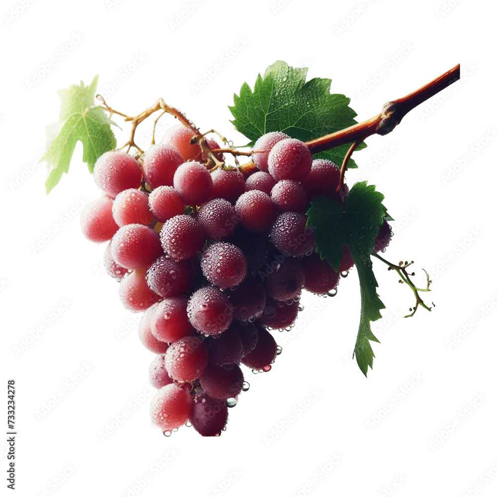 Fototapeta premium Red grape with leaves isolated on transparent background Ai generative.