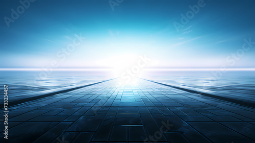 Empty concrete floor, 3D rendering sea view square with clear sky background