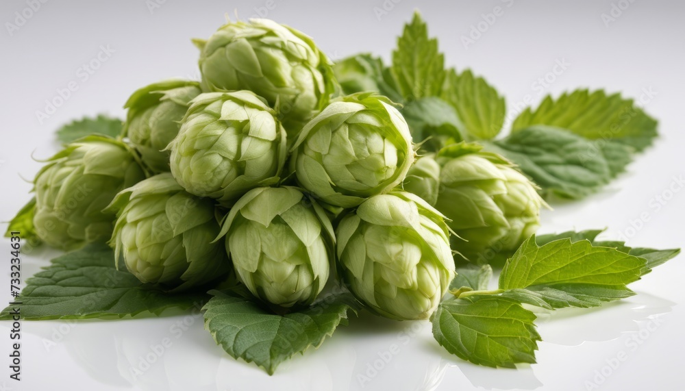 A pile of green vegetables on a white background A pile of green vegetables on a white background