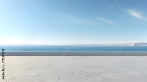 Empty concrete floor, 3D rendering sea view square with clear sky background © Derby