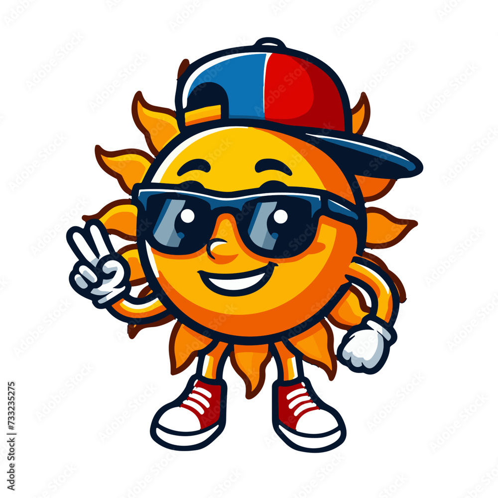 Laughing Cartoon Sun in Hat with 'Everything Is Good!' Gesture: Cheerful Print, Smiley, Sticker or Icon Radiating Positivity and Sunny Mood