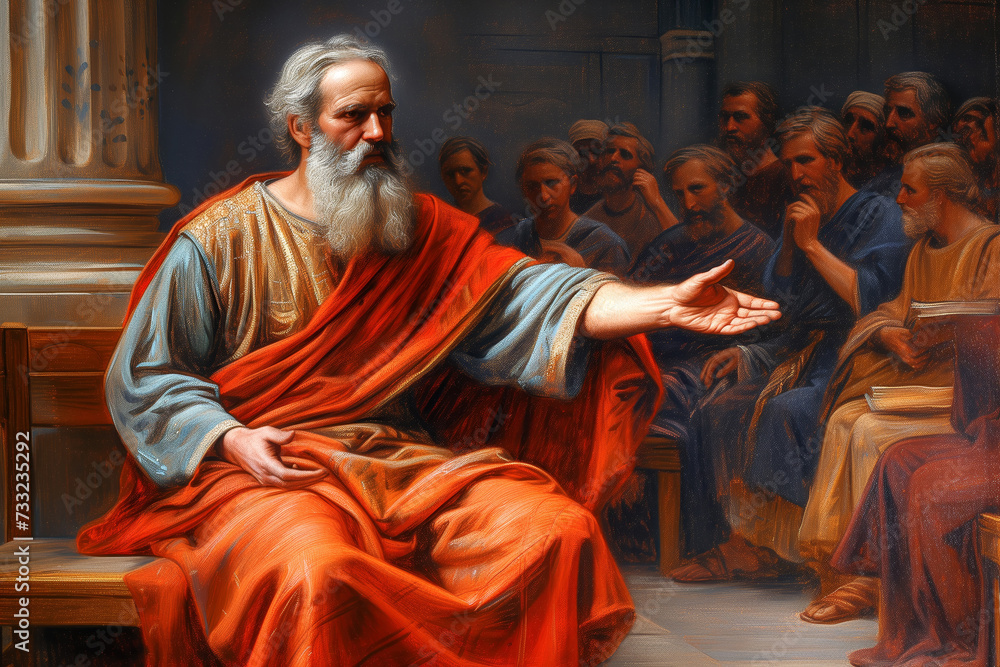 Painting of Apostle Paul preaching in the synagogue to the Ephesians Generative AI Illustration