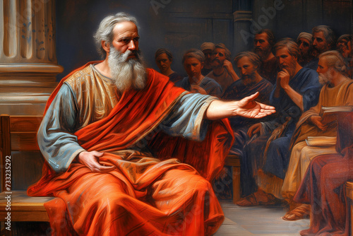 Painting of Apostle Paul preaching in the synagogue to the Ephesians Generative AI Illustration photo