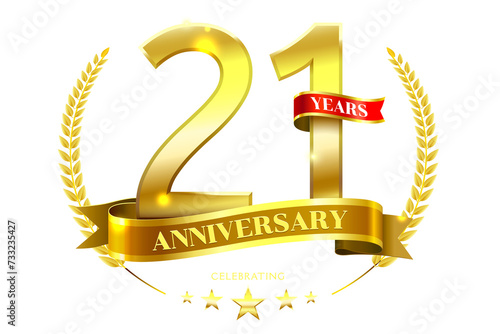 21 Years Anniversary in laurel wreath Gold Ribbon