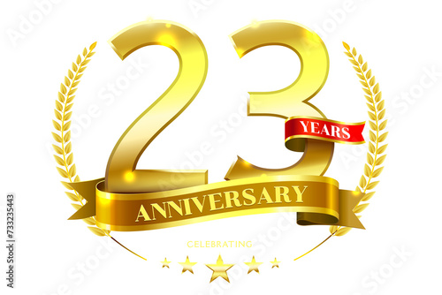 23 Years Anniversary in laurel wreath Gold Ribbon