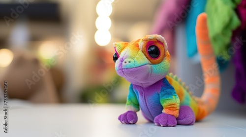 Cute chameleon plush toy  closeup.