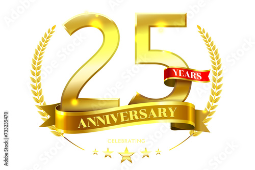 25 Years Anniversary in laurel wreath Gold Ribbon