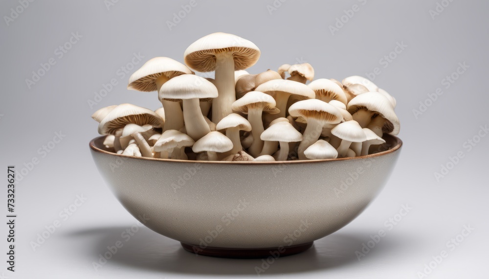 A bowl of mushrooms on a white background A bowl of mushrooms on a white background