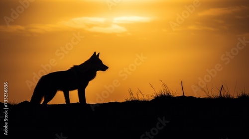 Silhouette of wolf on sunset sky. © vlntn