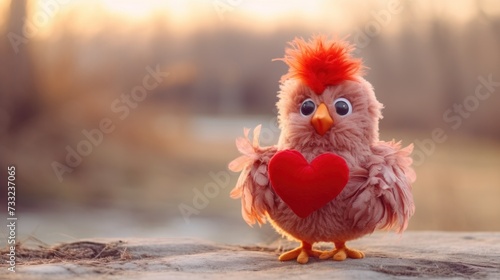 Cute rooster toy with red heart, Valentine's day. © vlntn
