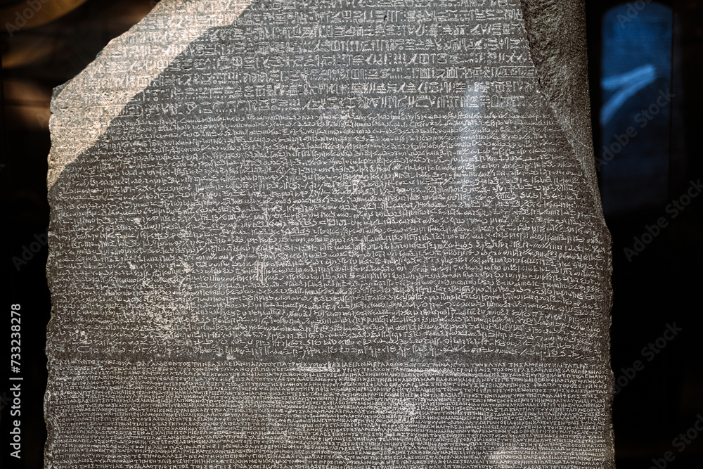 London, UK - December 10 2022 : Close up detail of the Rosetta Stone in ...