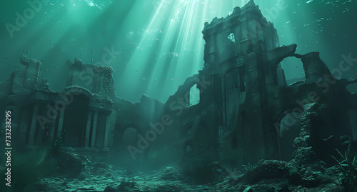 ruins with buildings under an ocean
