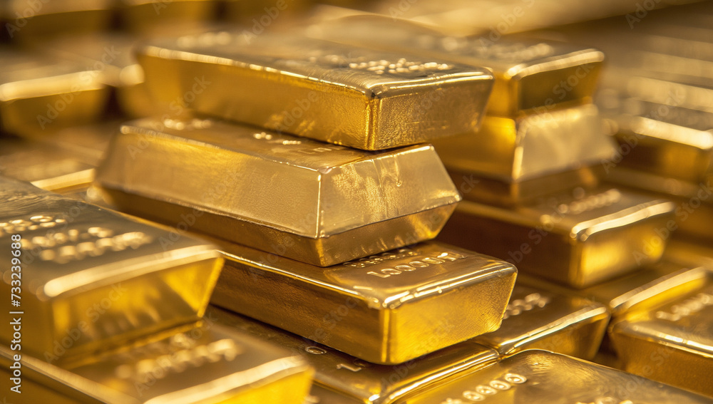 Stack of shiny gold bars arranged tightly. Stack of shiny gold bars arranged tightly.