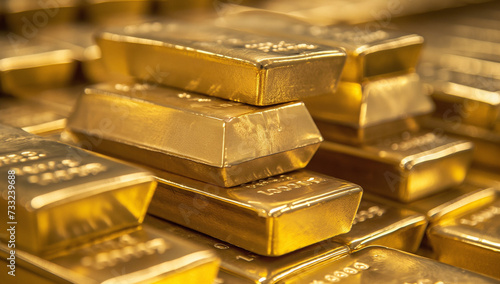 Stack of shiny gold bars arranged tightly.