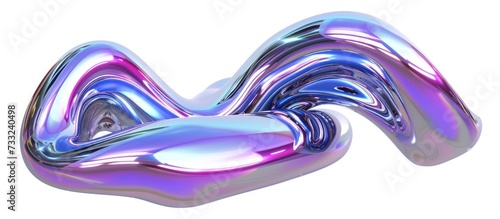 3d rendering dynamic shape fluid form liquid metallic chrome neon on white background. Generated AI photo