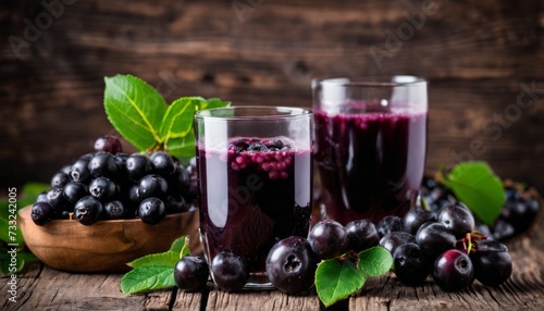 Two glasses of juice with grapes on the table