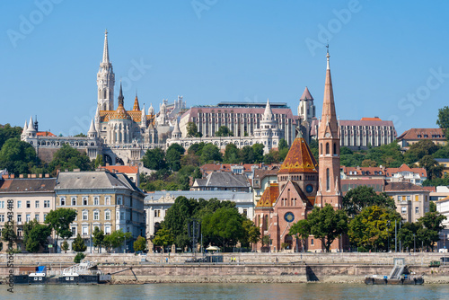 Matthias Church and Fisherman's Bastion on the Buda hills above the Danube in Budapest.