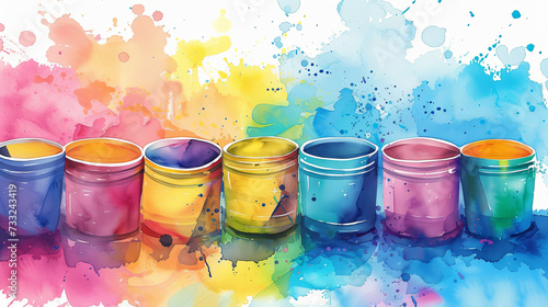 Watercolor paint cans, artist graphic banner