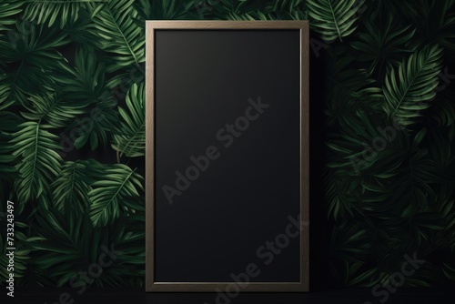 Mock up empty black frame. Botanical decorations frame , Plants in a black frame with an empty mockup,Ai generated