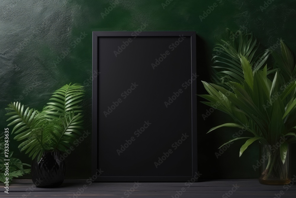Mock up empty black frame. Botanical decorations frame , Plants in a black frame with an empty mockup,Ai generated Mock up empty black frame. Botanical decorations frame , Plants in a black frame with an empty mockup,Ai generated