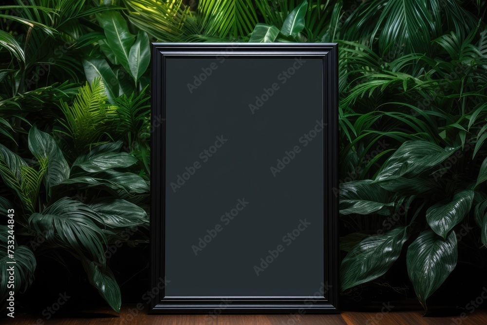 Mockup empty black frame. Botanical decorations frame Ai generated