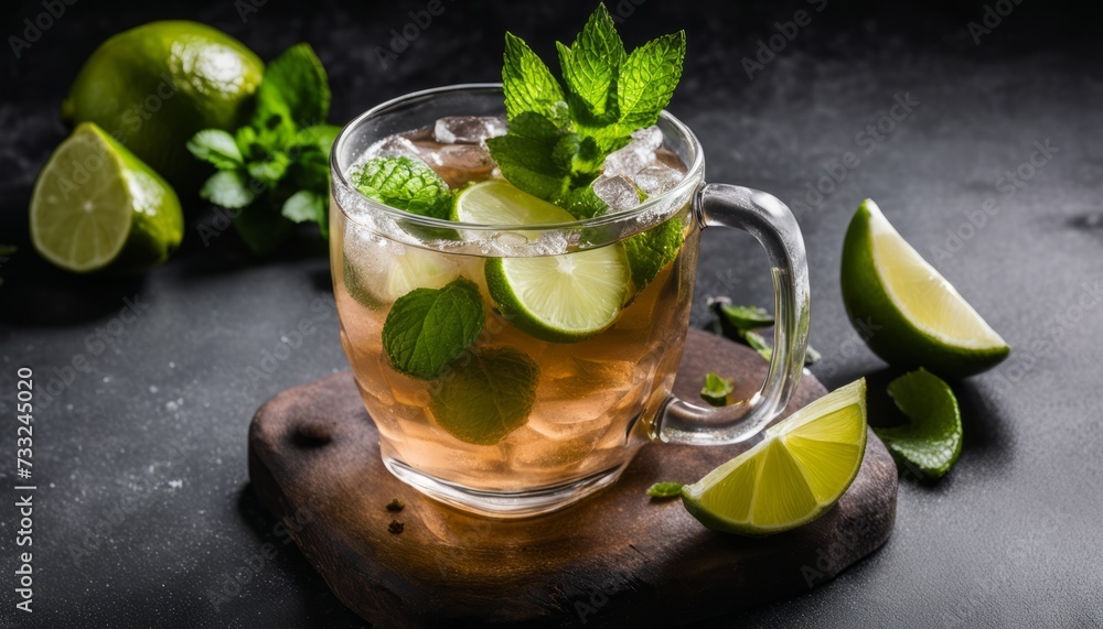 A glass of iced tea with lime and mint A glass of iced tea with lime and mint