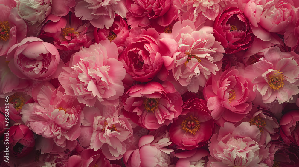 Beautiful pink peony flowers filling the frame, graphic banner Beautiful pink peony flowers filling the frame, graphic banner