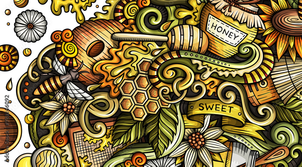 Sweet honey cartoon banner illustration