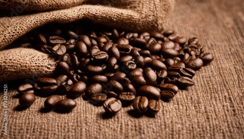 A pile of coffee beans on a brown cloth