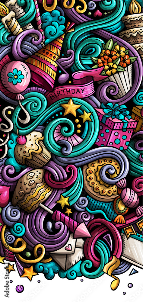 Happy Birthday cartoon banner illustration
