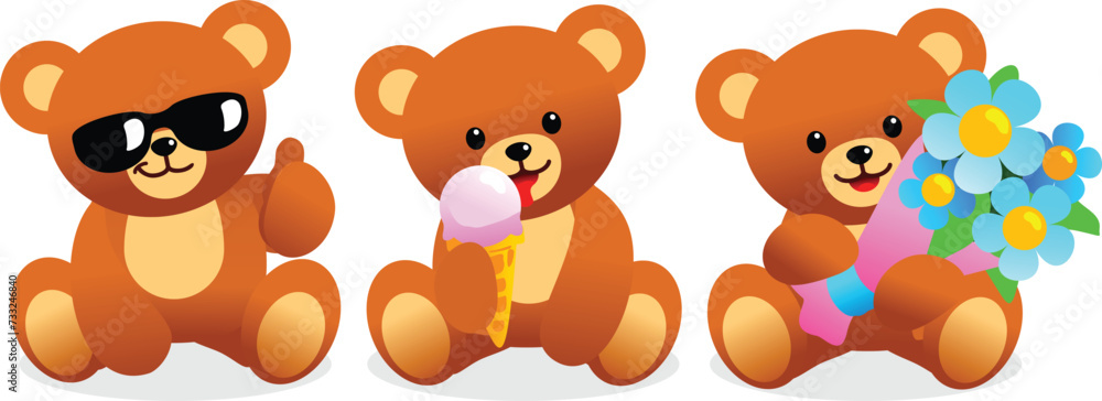 Fototapeta premium Cartoon bear sitting with objects.