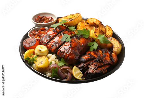 Grilled chicken fillet with tomato sauce, isolated on transparent background