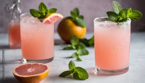 Three glasses of pink drinks with mint leaves