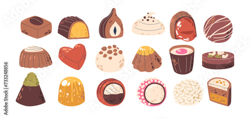Delightful Assortment Of Premium Chocolate Candies. Exquisite Set Features A Rich Blend Of Flavors And Textures