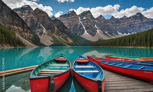 Nature's Embrace: Canoes on Moraine Lake's Enchanting Jetty