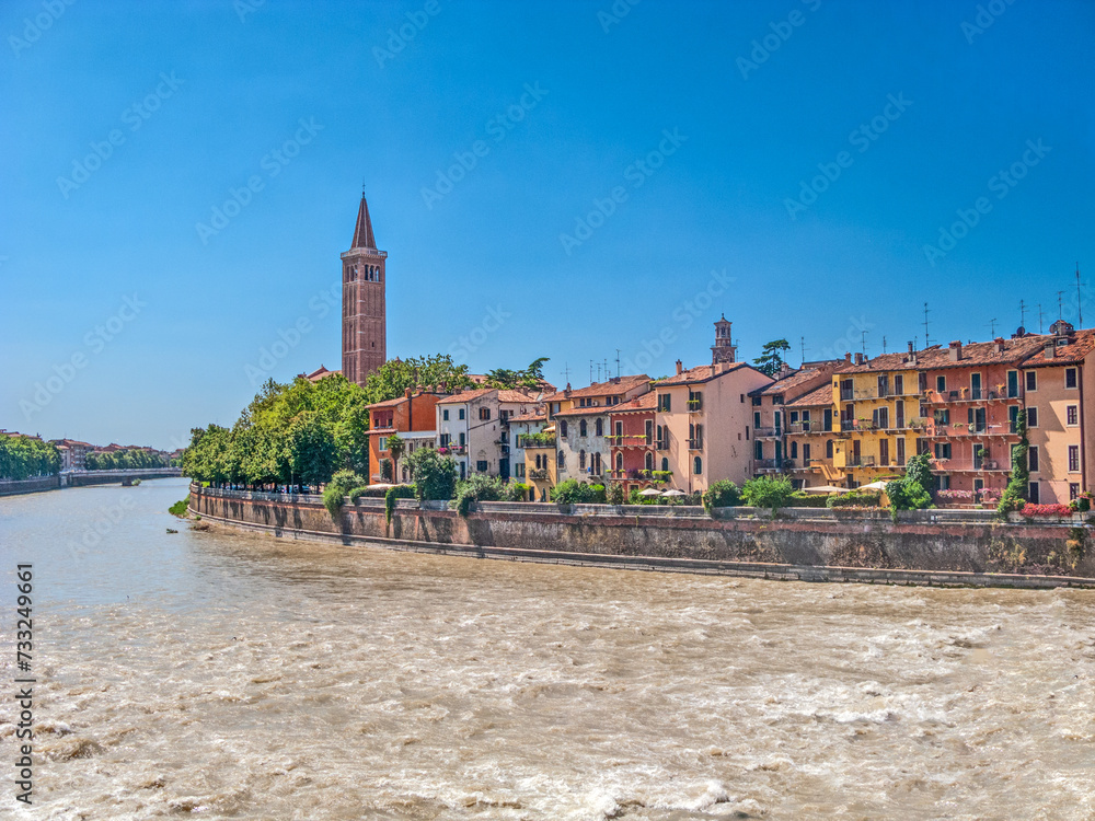 panoramic view to old town of Verona with view of river Etsch