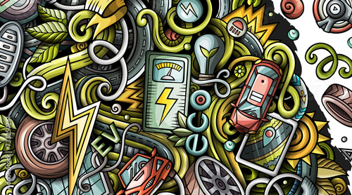 Electric cars сartoon funny banner illustration