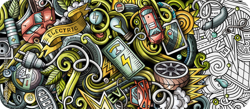 Electric cars   artoon funny banner illustration